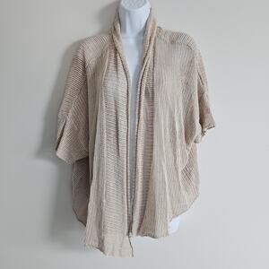 Eileen Fisher Cardigan Womens 3X Beige Organic Linen Open Front Knit Lightweight